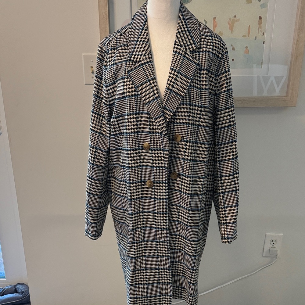 NWT 🌸 J. Jill Black & White Glen Plaid Double-Breasted Blazer Jacket Size Large